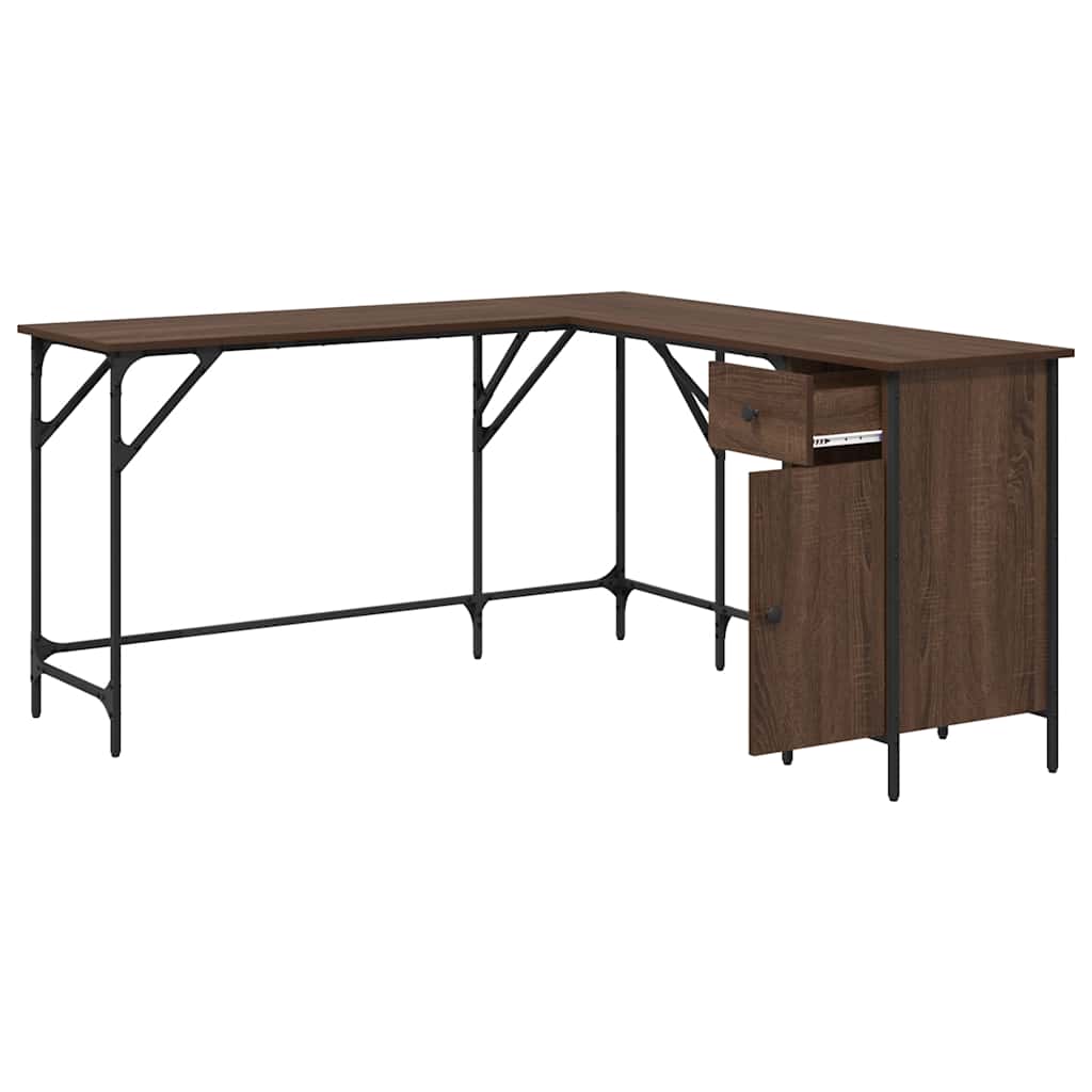 skrivebord 141x141x75 cm konstrueret træ brun egetræsfarve