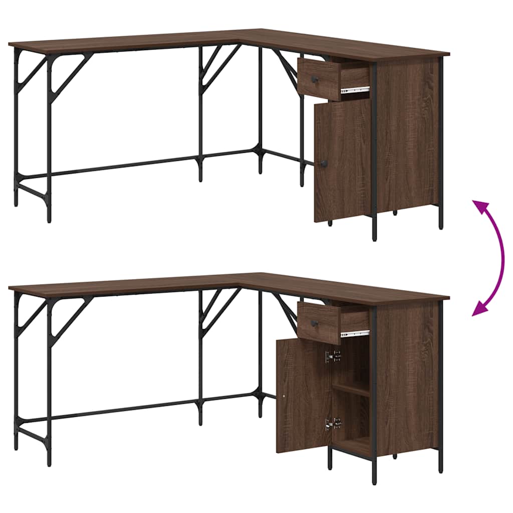 skrivebord 141x141x75 cm konstrueret træ brun egetræsfarve
