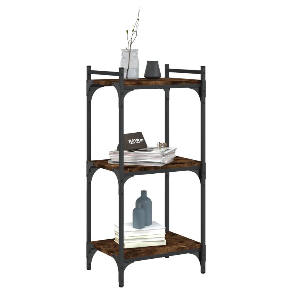 bogreol 3 hylder 40x30x86 cm konstrueret træ røget eg
