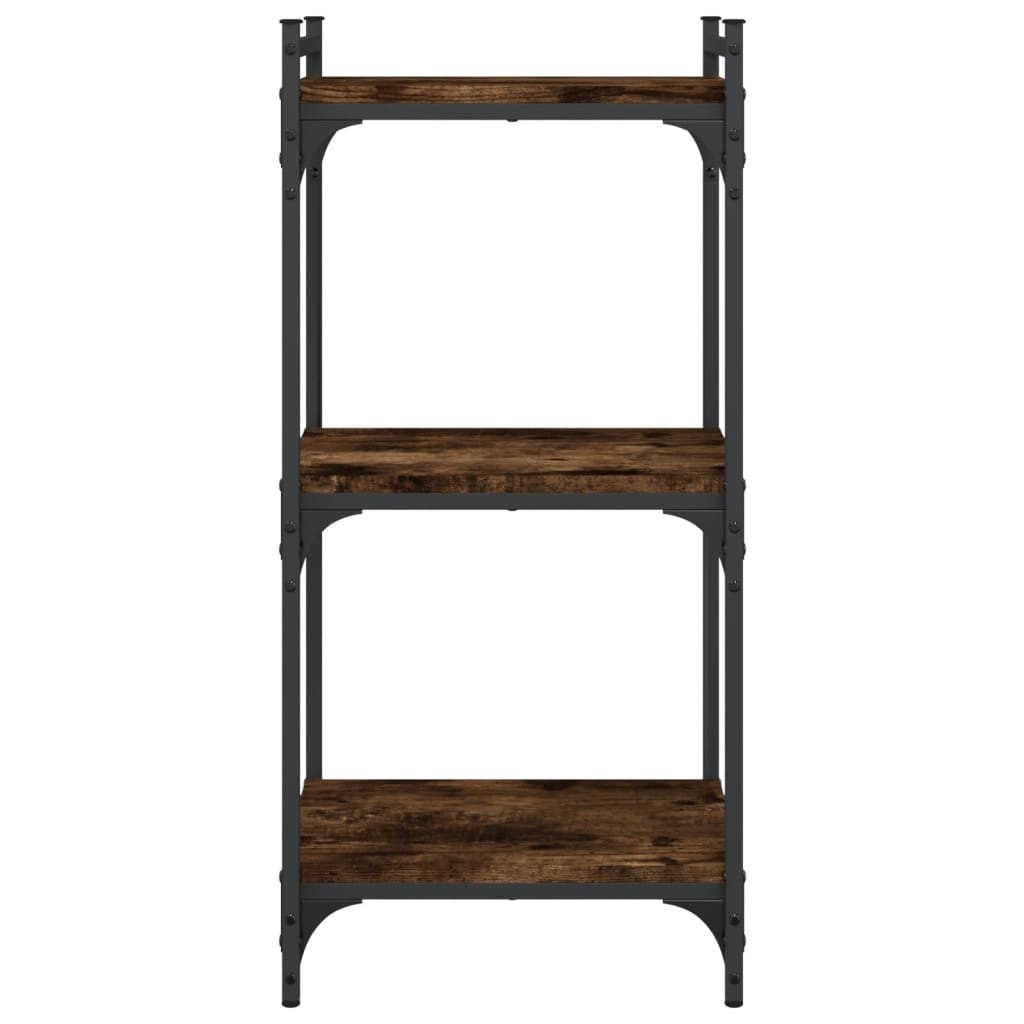 bogreol 3 hylder 40x30x86 cm konstrueret træ røget eg