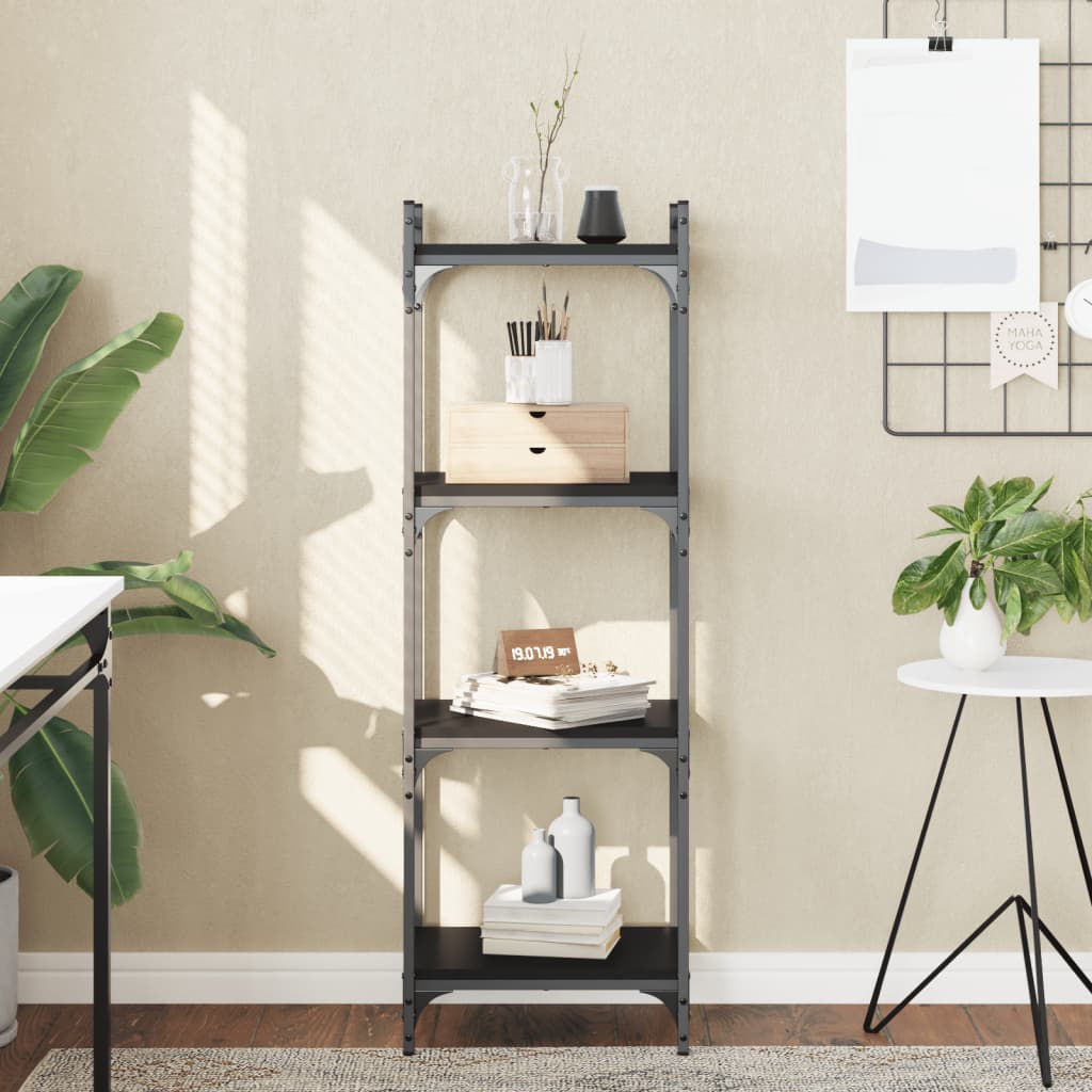 bogreol med 4 hylder 40x30x120 cm konstrueret træ sort