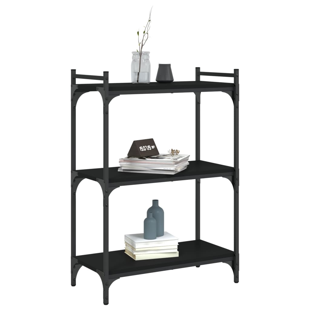 bogreol med 3 hylder 60x30x86 cm konstrueret træ sort
