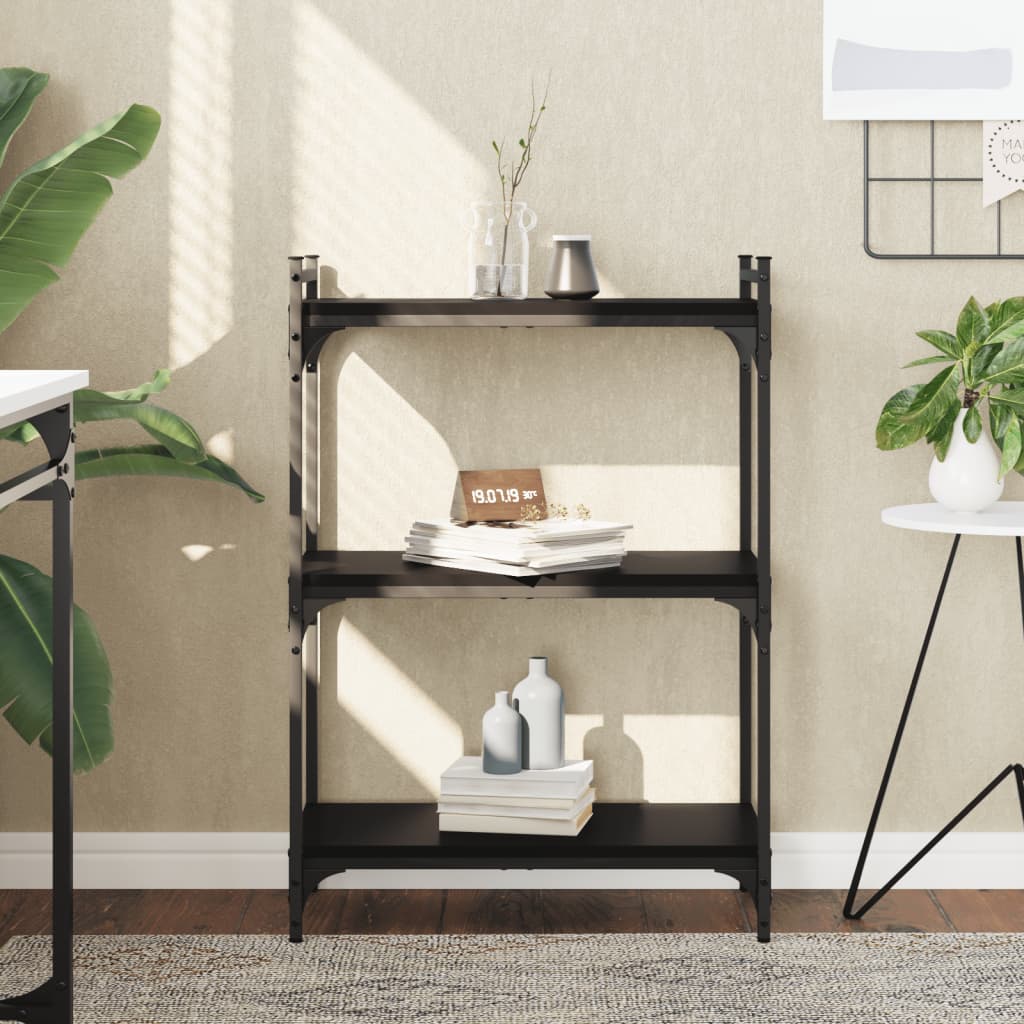 bogreol med 3 hylder 60x30x86 cm konstrueret træ sort