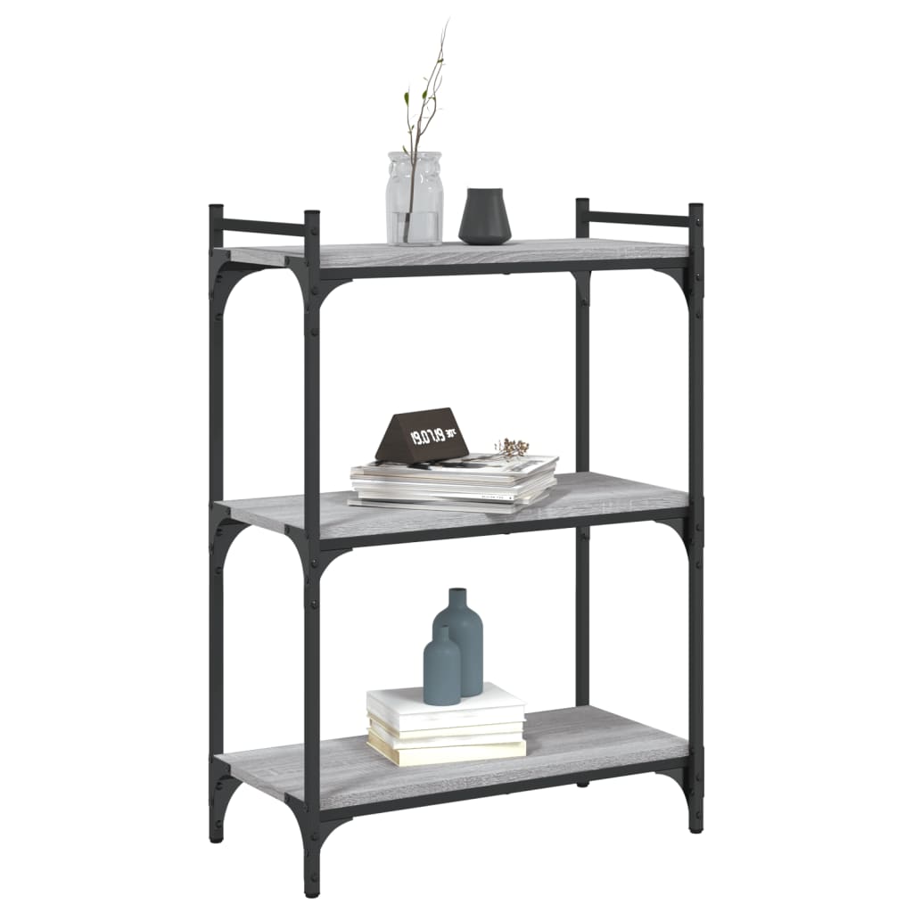 bogreol 60x30x86 cm 3 hylder konstrueret træ grå sonoma-eg