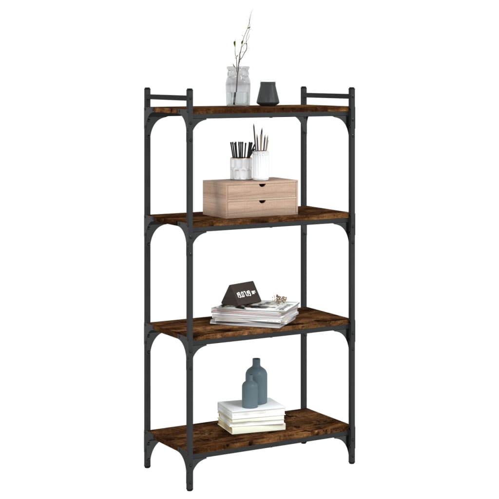 bogreol 4 hylder 60x30x120 cm konstrueret træ røget eg