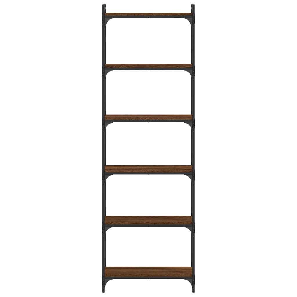 bogreol 6 hylder 60x30x188 cm konstrueret træ brunt eg