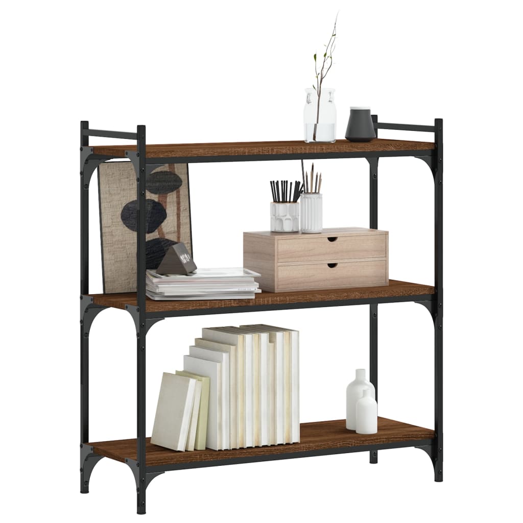 bogreol 3 hylder 80x30x86 cm konstrueret træ brun