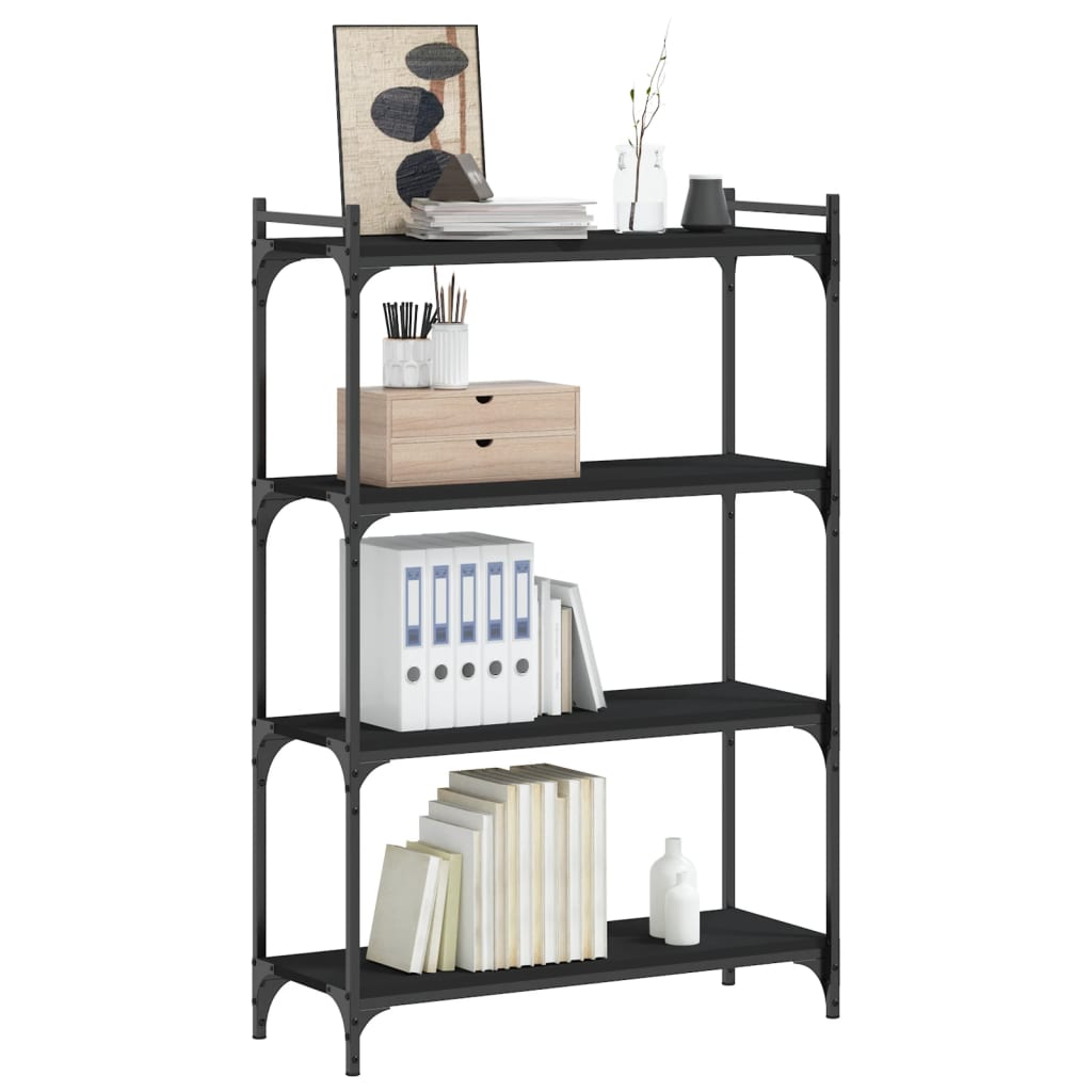 bogreol med 4 hylder 80x30x120 cm konstrueret træ sort