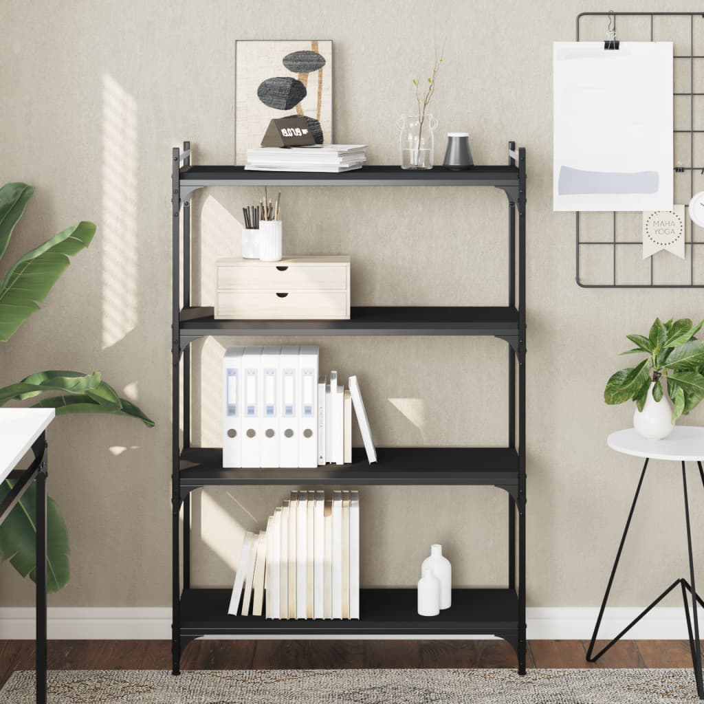 bogreol med 4 hylder 80x30x120 cm konstrueret træ sort