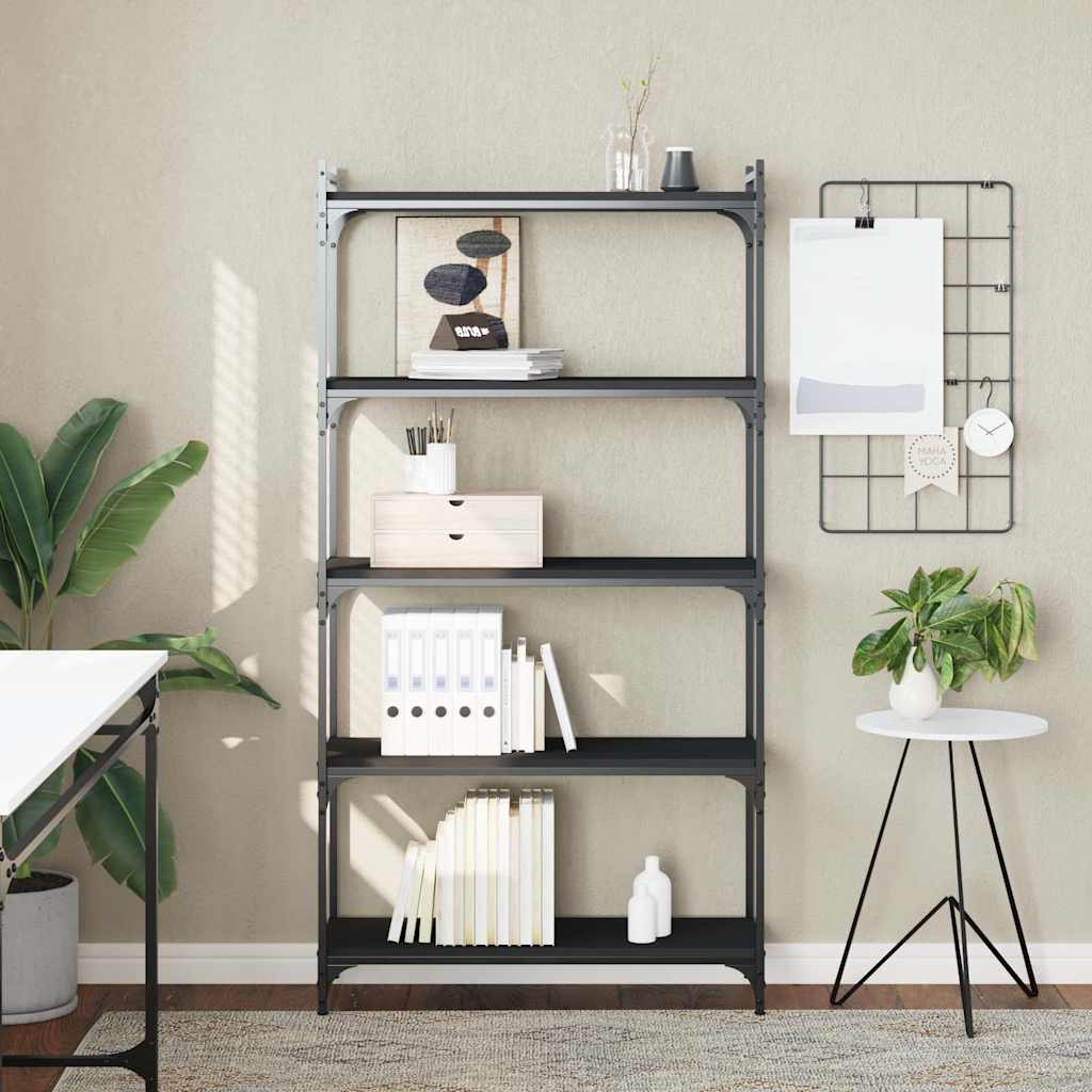 bogreol med 5 hylder 80x30x154 cm konstrueret træ sort