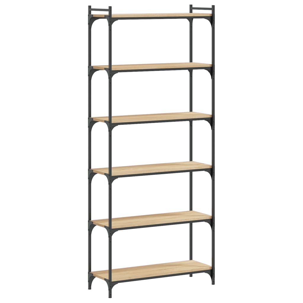 bogreol 6 hylder 80x30x188 cm konstrueret træ sonoma-eg