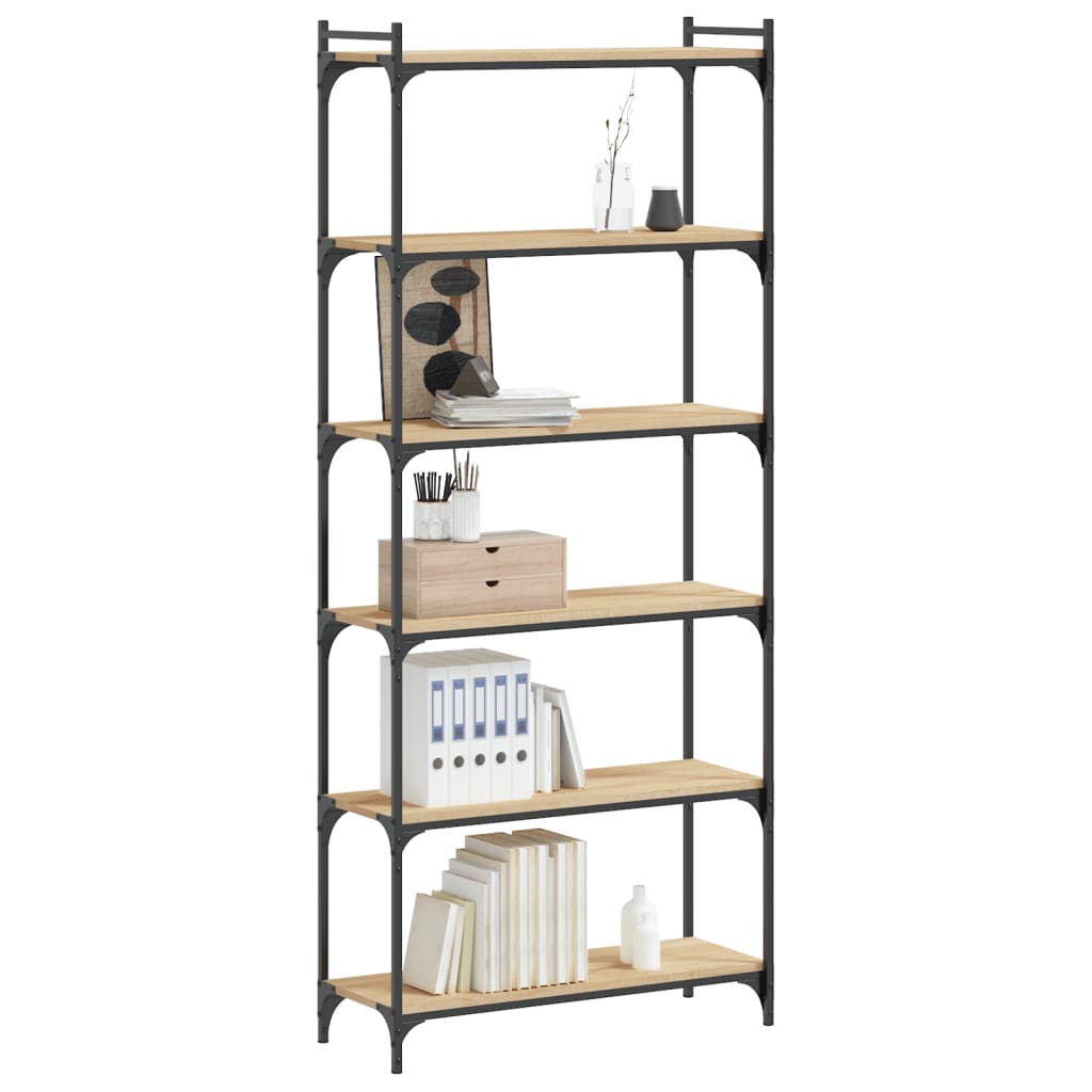 bogreol 6 hylder 80x30x188 cm konstrueret træ sonoma-eg