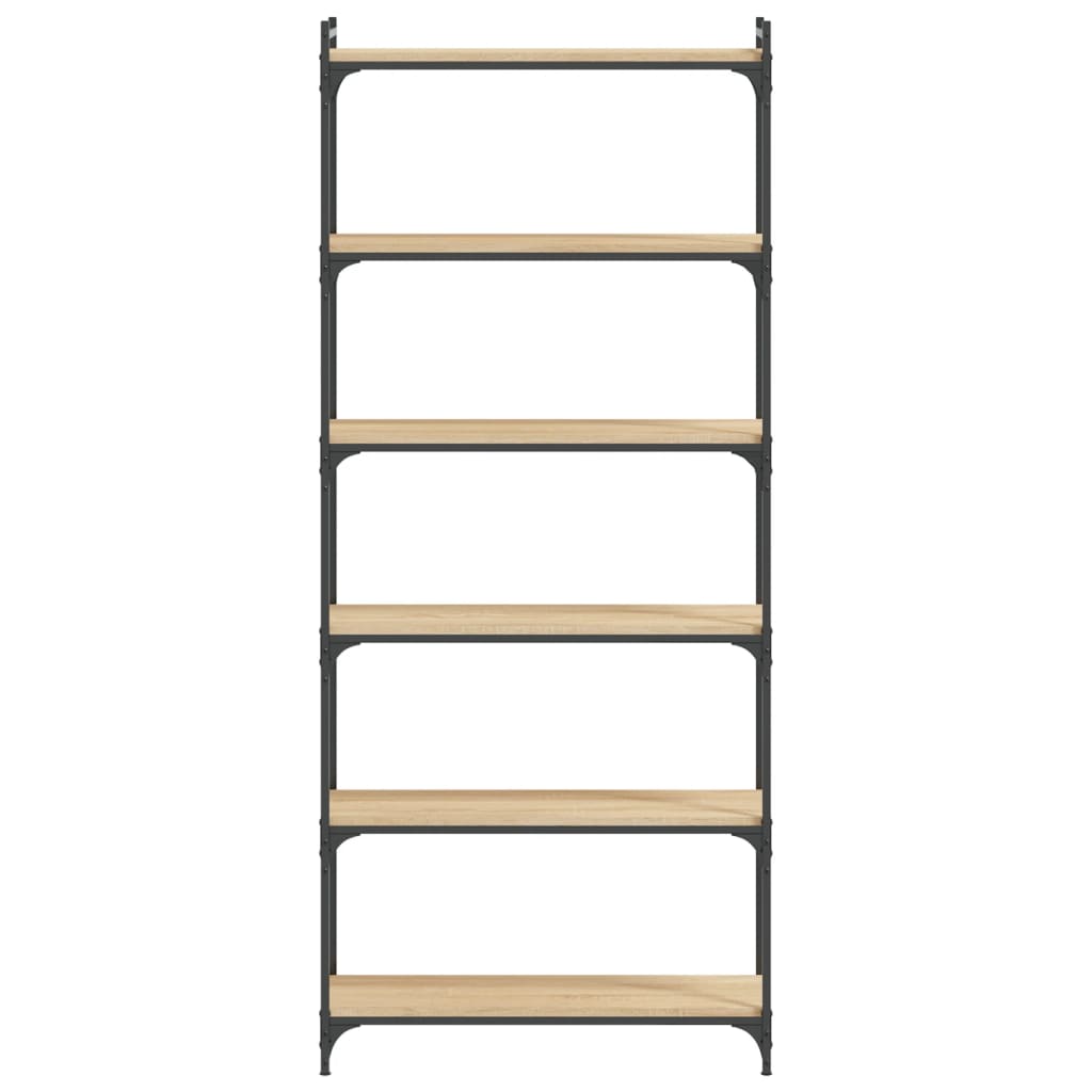 bogreol 6 hylder 80x30x188 cm konstrueret træ sonoma-eg