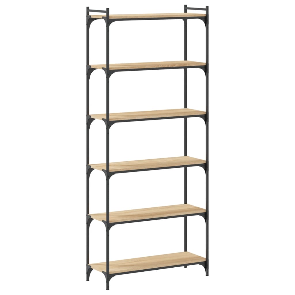 bogreol 6 hylder 80x30x188 cm konstrueret træ sonoma-eg