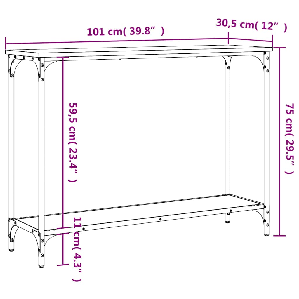 konsolbord 101x30,5x75 cm konstrueret træ sort
