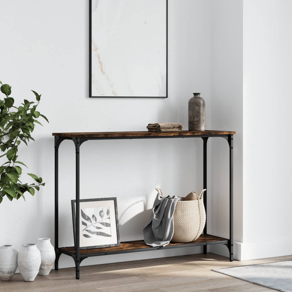 konsolbord 101x30,5x75 cm konstrueret træ røget egetræsfarve