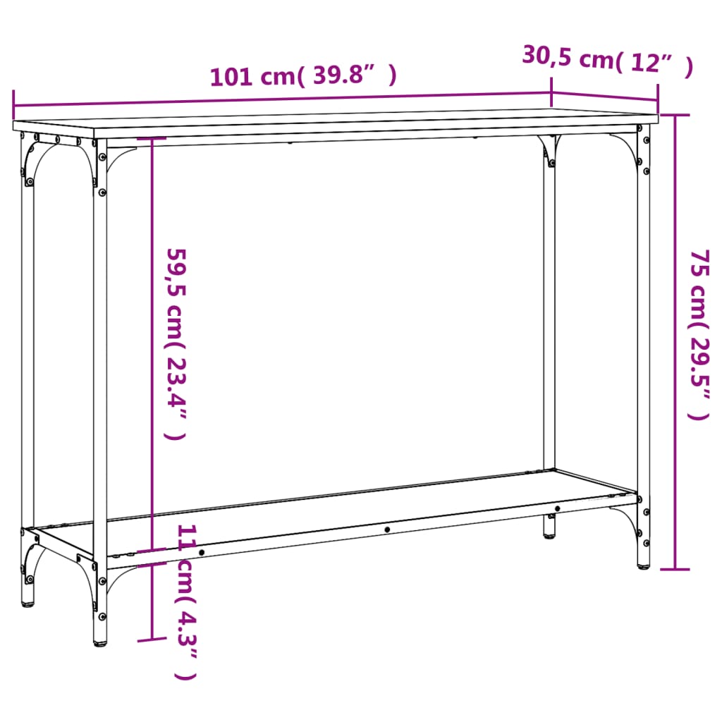 konsolbord 101x30,5x75 cm konstrueret træ brun egetræsfarve