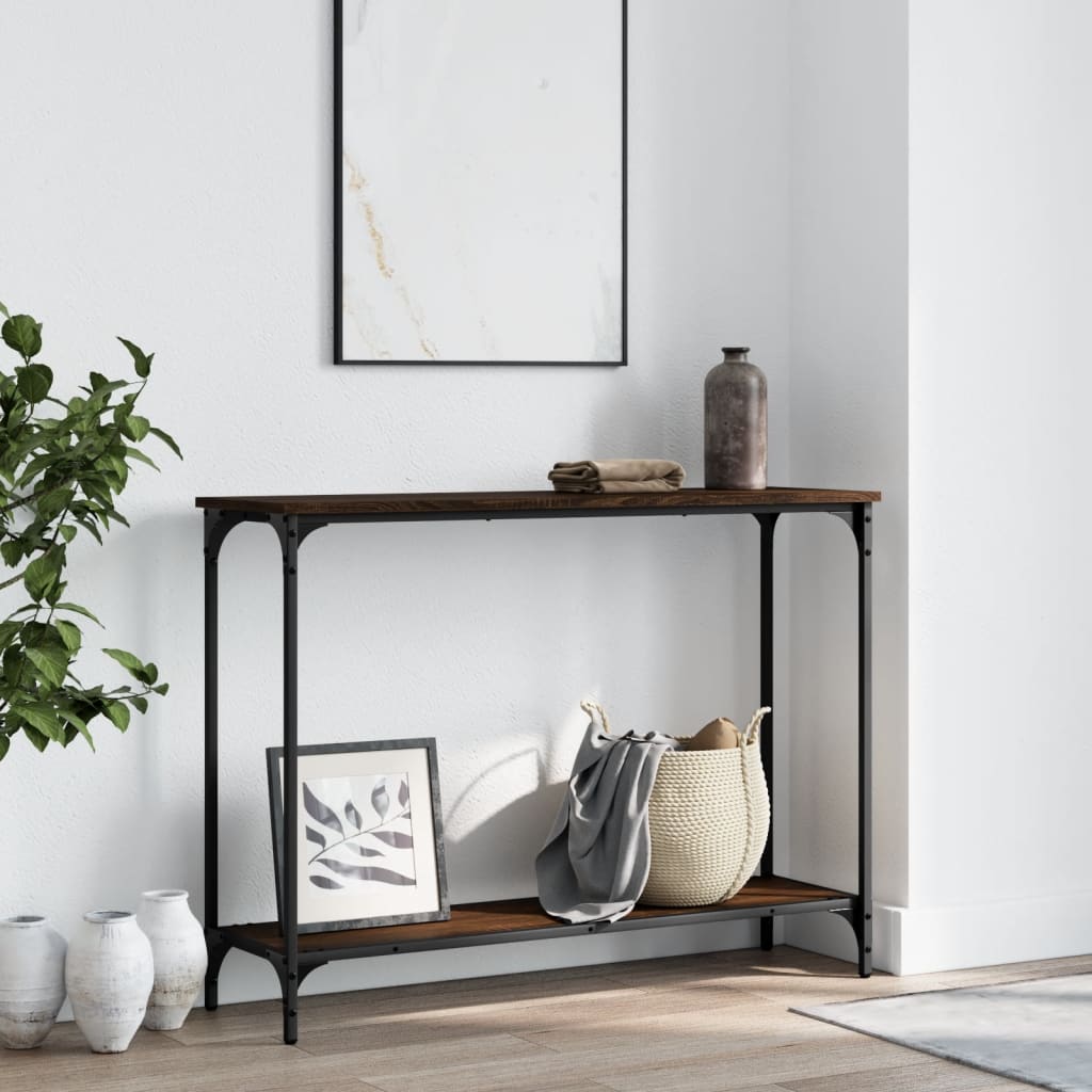 konsolbord 101x30,5x75 cm konstrueret træ brun egetræsfarve