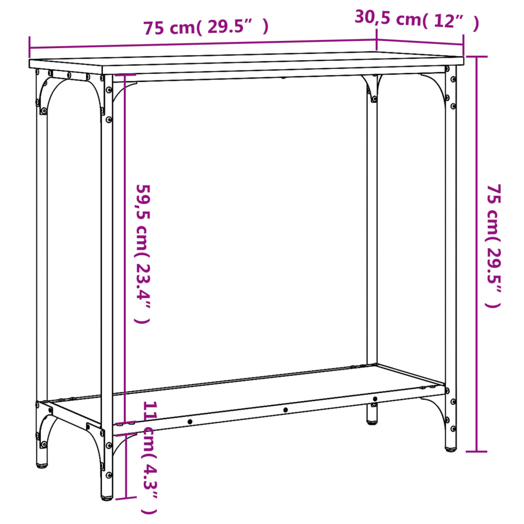konsolbord Sonoma eg 75x30,5x75 cm konstrueret træ