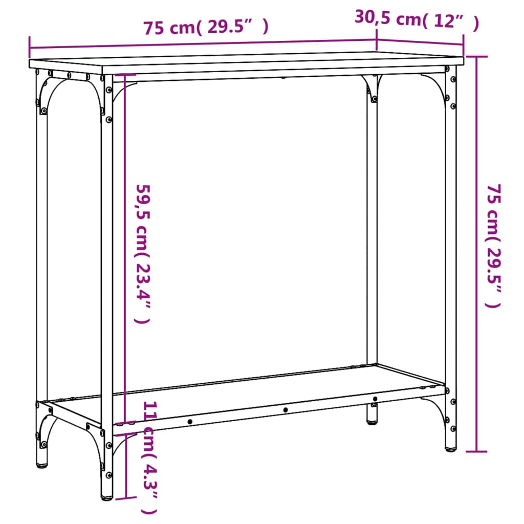 konsolbord 75x30,5x75 cm konstrueret træ grå sonoma-eg