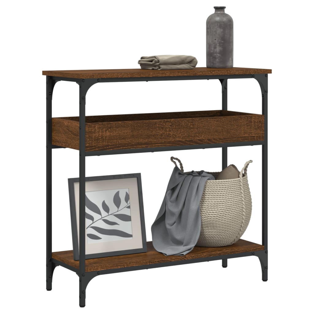 konsolbord med hylde 75x29x75 cm konstrueret træ brunt egetræ