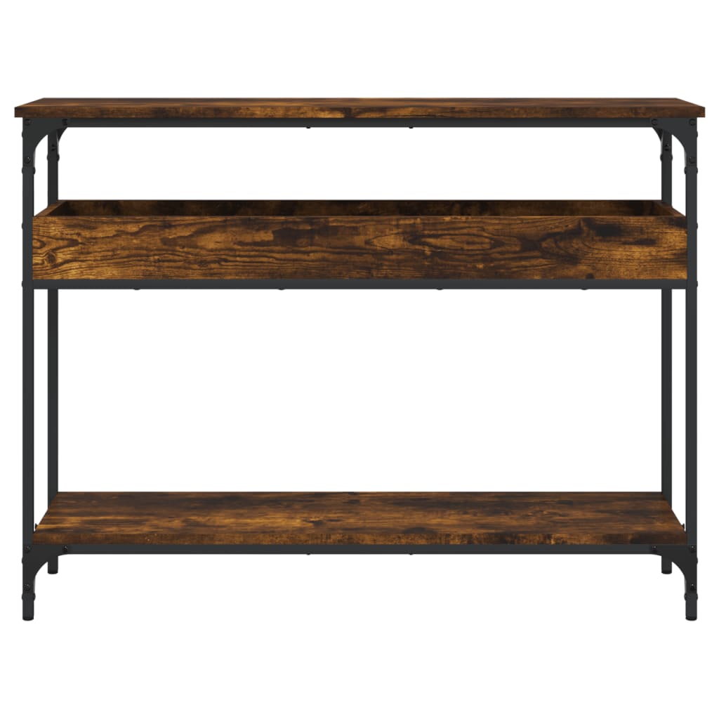 konsolbord med hylde 100x29x75 cm konstrueret træ røget eg