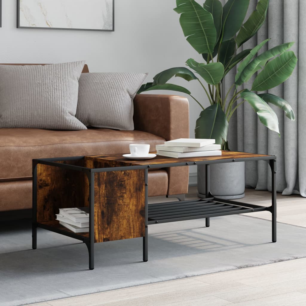 sofabord med stativ 100x51x40 cm konstrueret træ røget eg