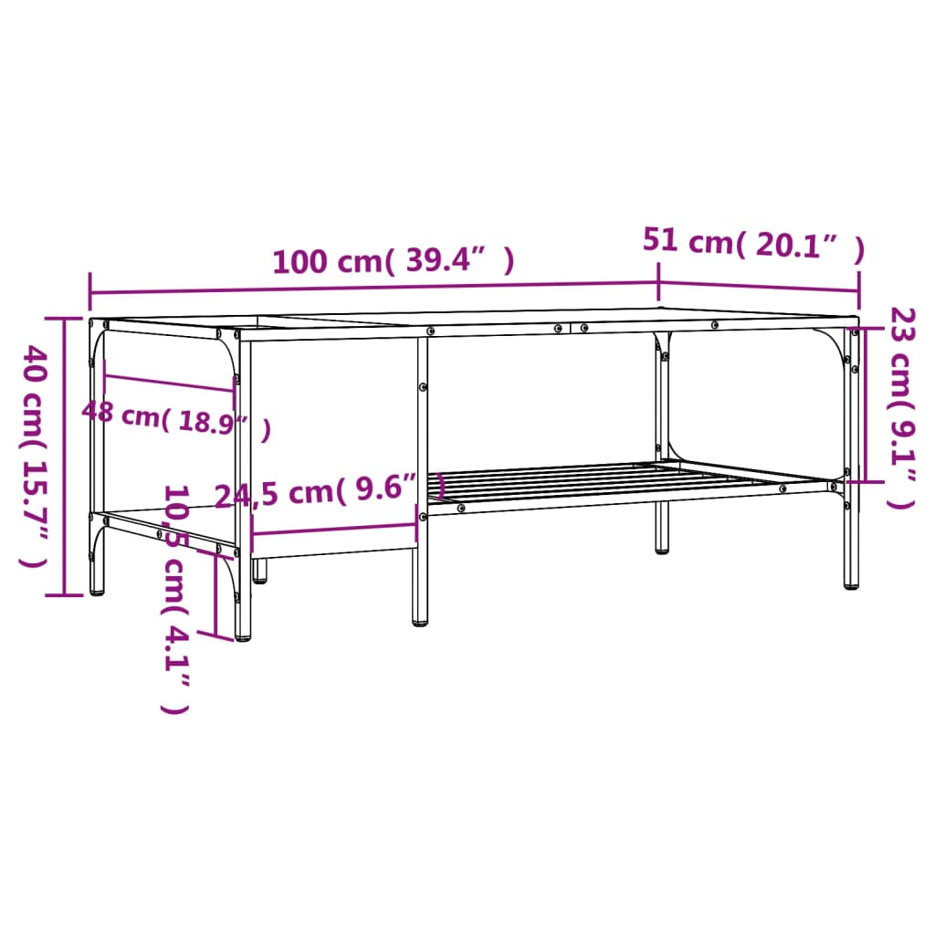 sofabord med stativ 100x51x40 cm konstrueret træ røget eg
