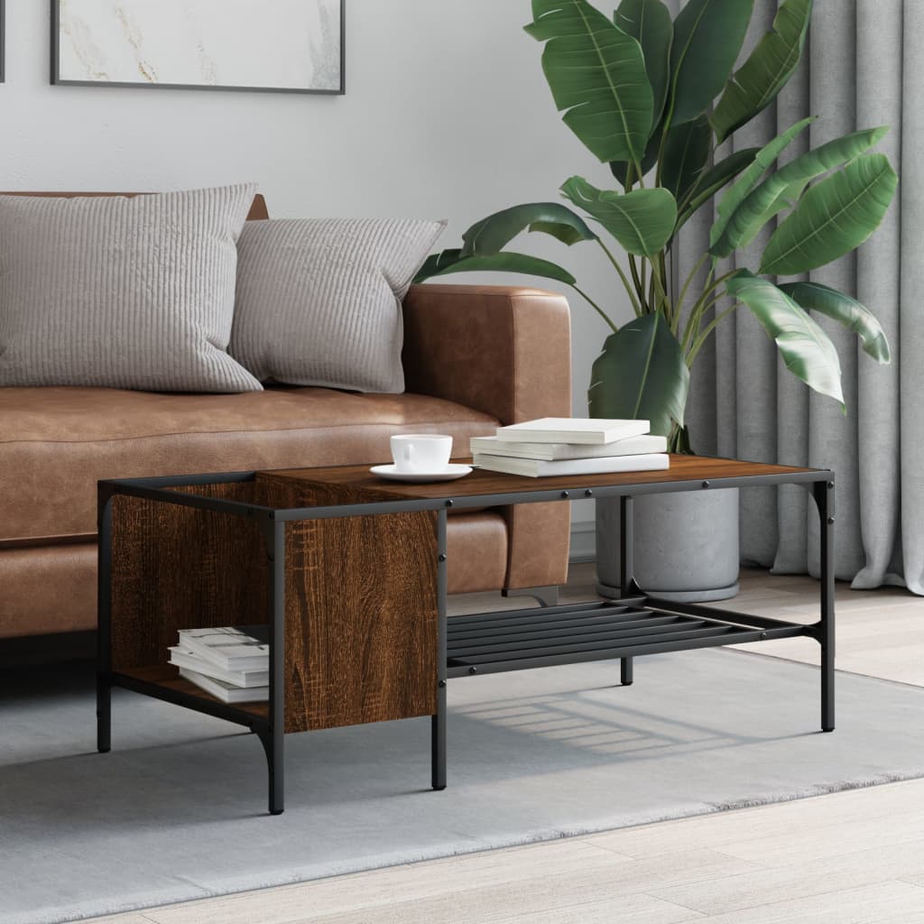 sofabord med stativ 100x51x40 cm konstrueret træ brunt egetræ