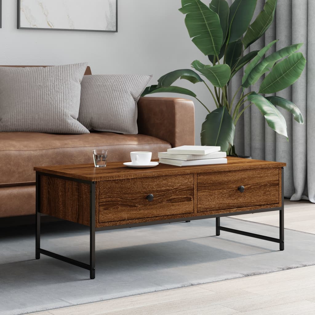sofabord 101x49x39,5 cm konstrueret træ brun egetræsfarve