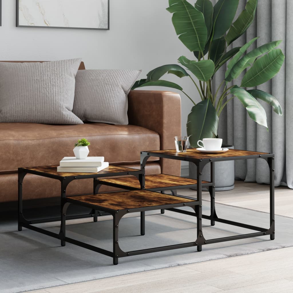 sofabord 87,5x87,5x40 cm konstrueret træ røget egetræsfarve