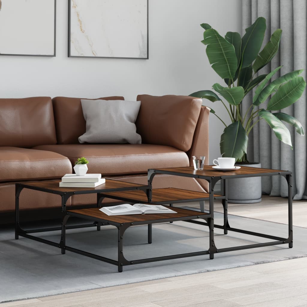 sofabord 107x107x40 cm konstrueret træ brun egetræsfarve