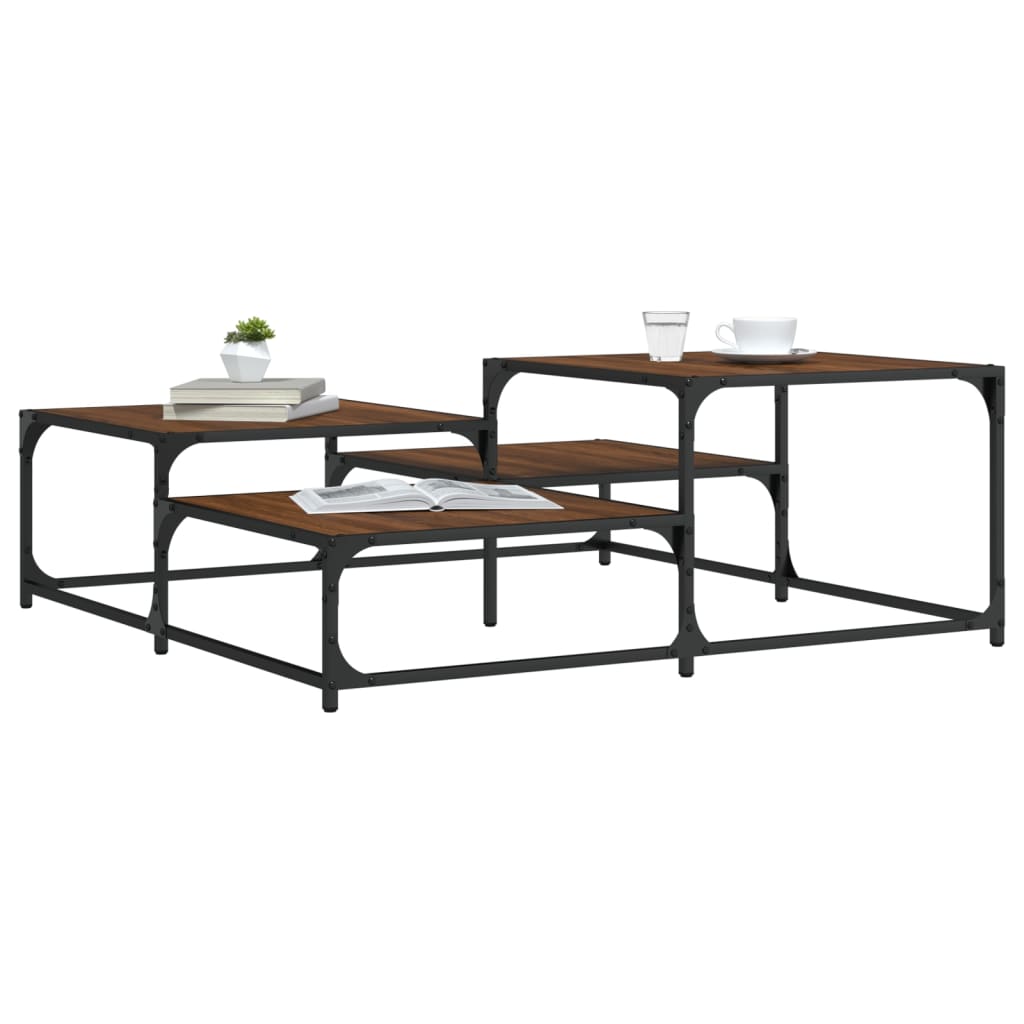 sofabord 107x107x40 cm konstrueret træ brun egetræsfarve