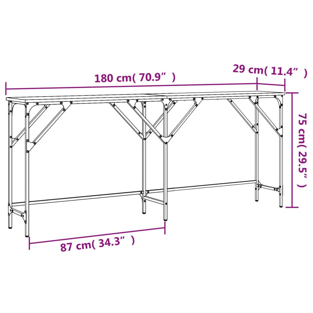 konsolbord 180x29x75 cm konstrueret træ sonoma-eg