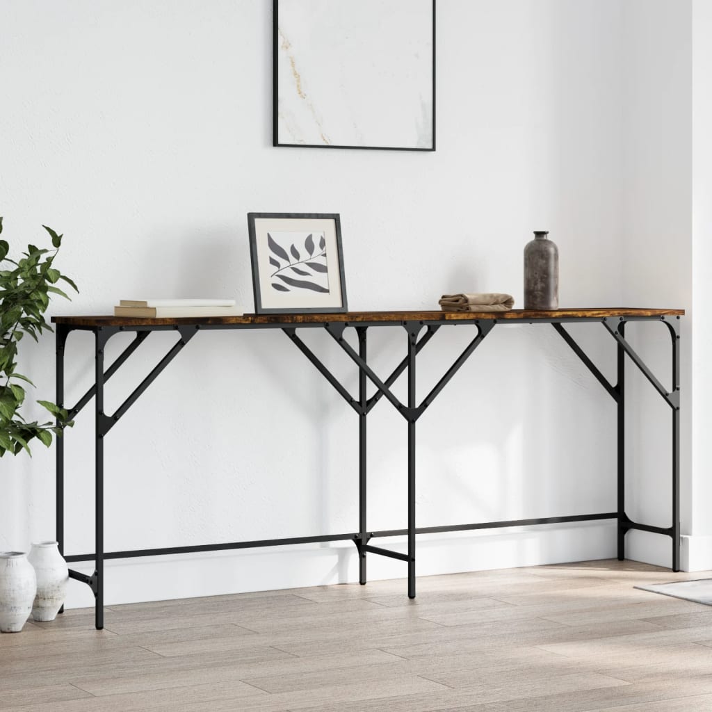 konsolbord 180x29x75 cm konstrueret træ røget egetræsfarve