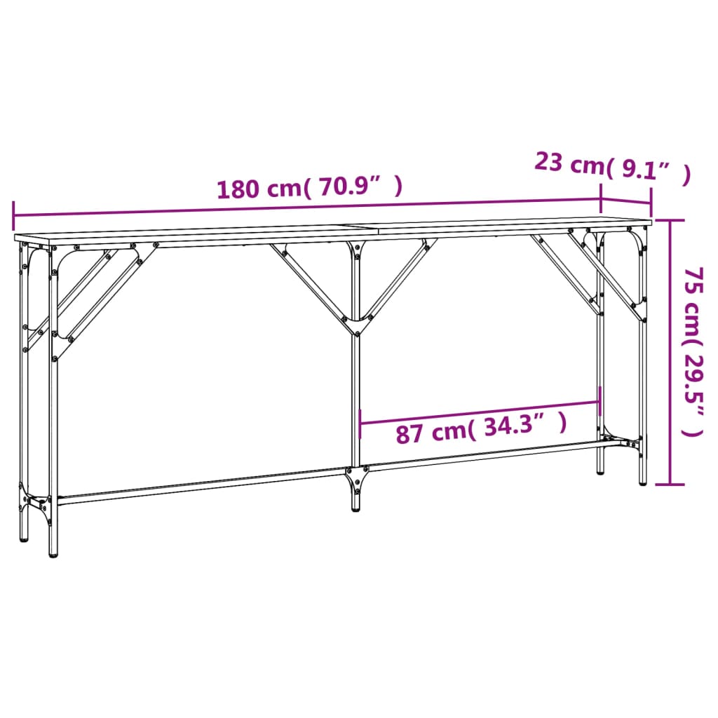 konsolbord 180x23x75 cm konstrueret træ sonoma-eg