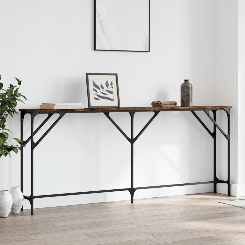 konsolbord 180x23x75 cm konstrueret træ røget egetræsfarve