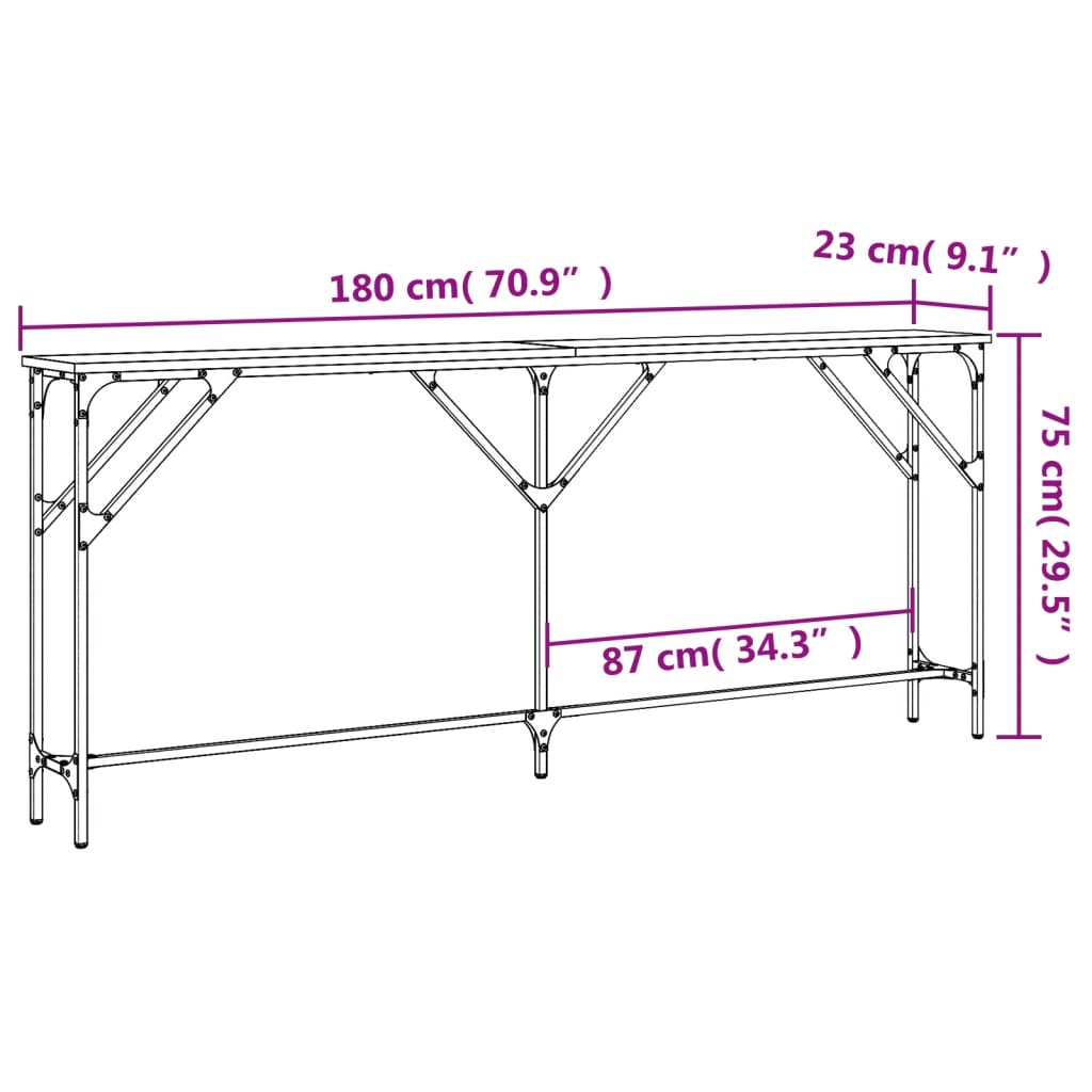 konsolbord 180x23x75 cm konstrueret træ grå sonoma-eg