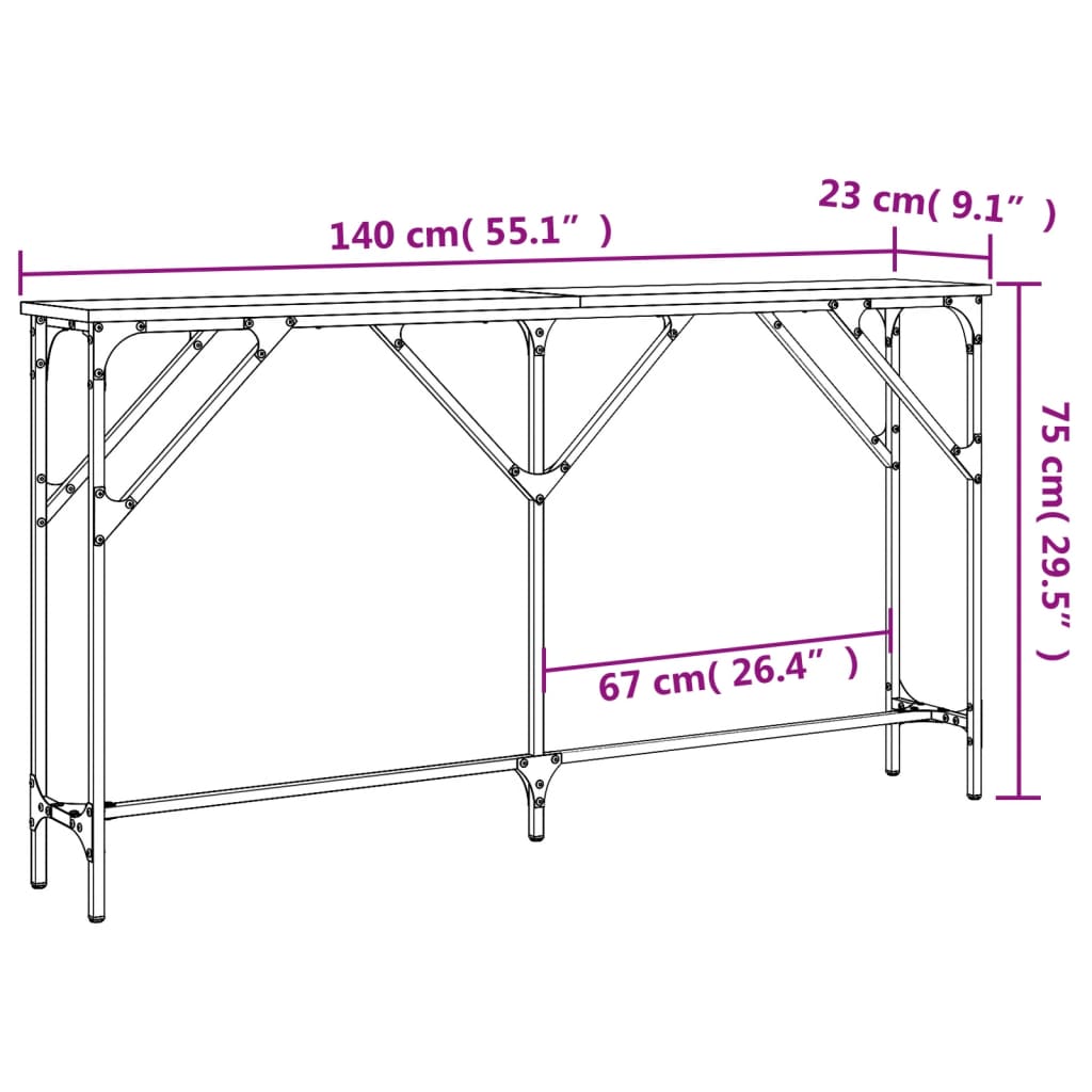 konsolbord 140x23x75 cm konstrueret træ sonoma-eg