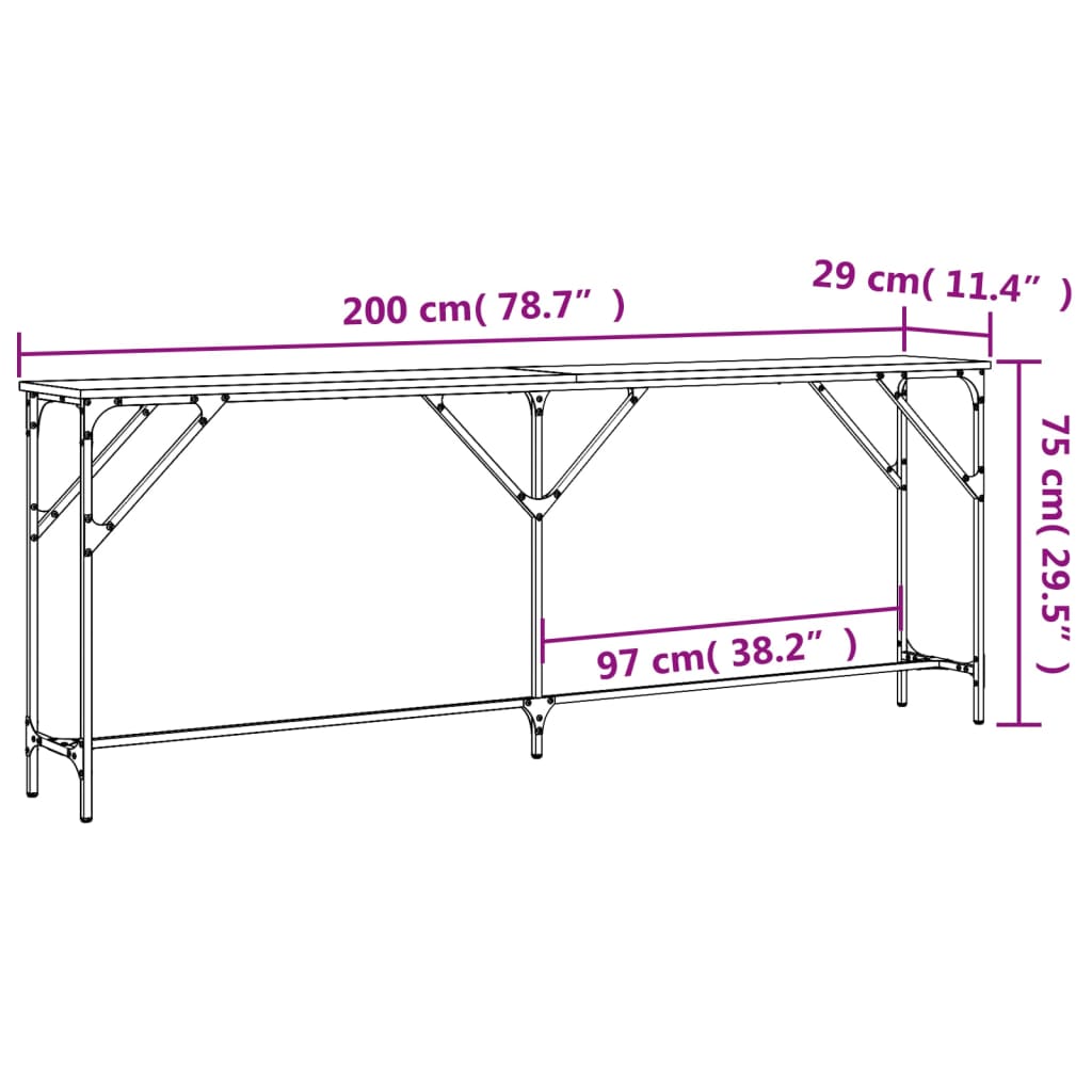 konsolbord 200x29x75 cm konstrueret træ sonoma-eg