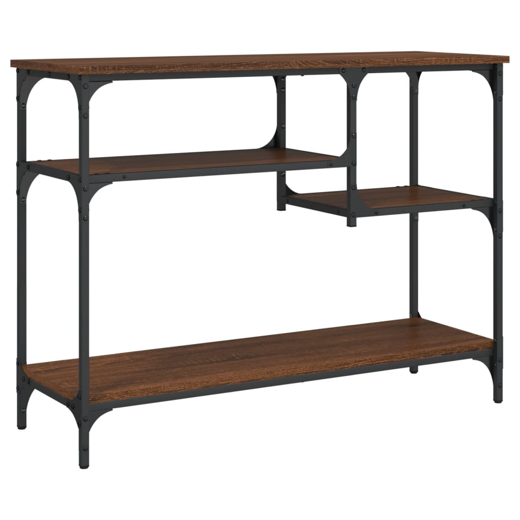 konsolbord med hylder 100x35x75 cm brun egetræsfarve