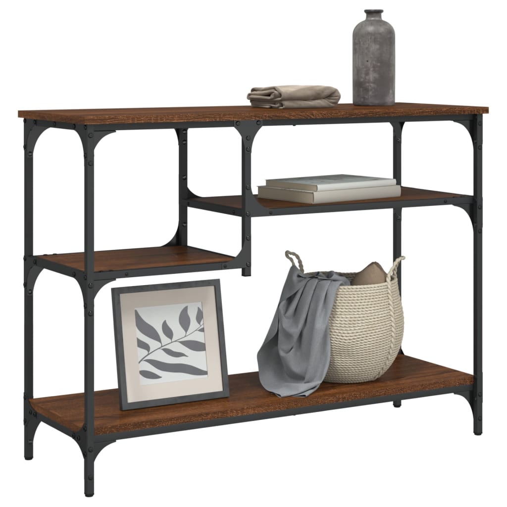 konsolbord med hylder 100x35x75 cm brun egetræsfarve