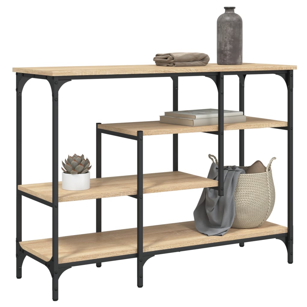 konsolbord med hylder 100x35x75 cm sonoma-eg
