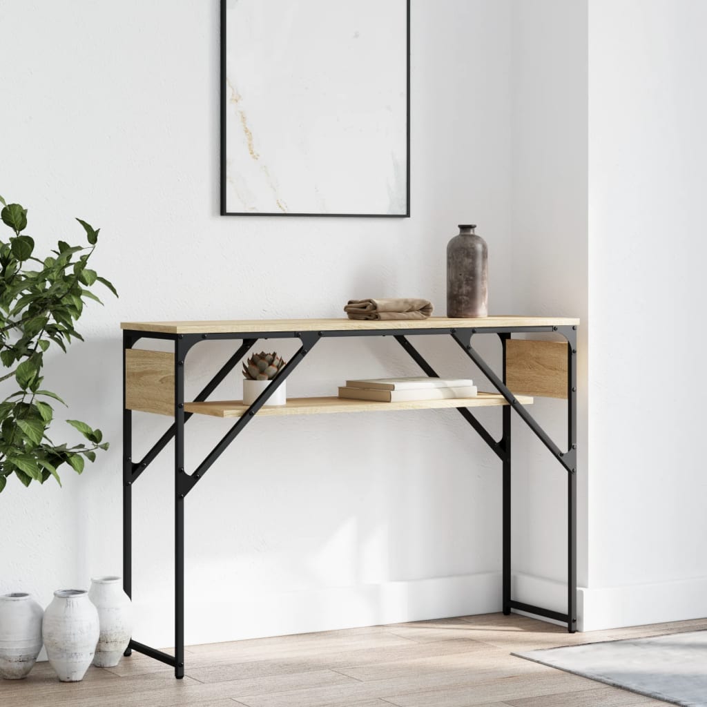 konsolbord med hylde 105x30x75 cm konstrueret træ sonoma-eg