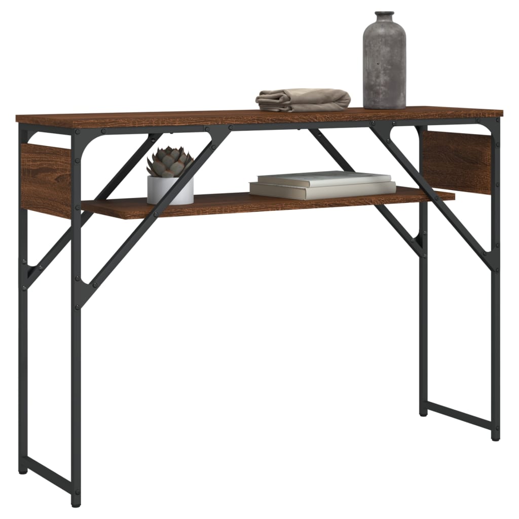konsolbord med hylde 105x30x75 cm konstrueret træ brunt egetræ
