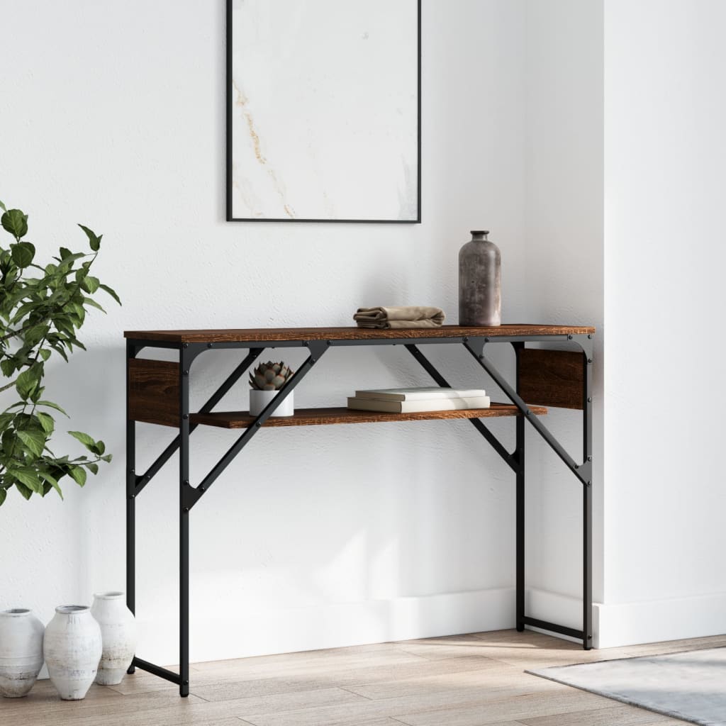 konsolbord med hylde 105x30x75 cm konstrueret træ brunt egetræ
