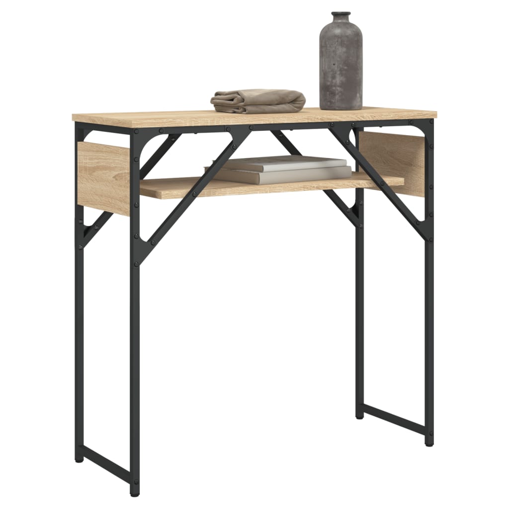 konsolbord med hylde 75x30x75 cm konstrueret træ sonoma-eg