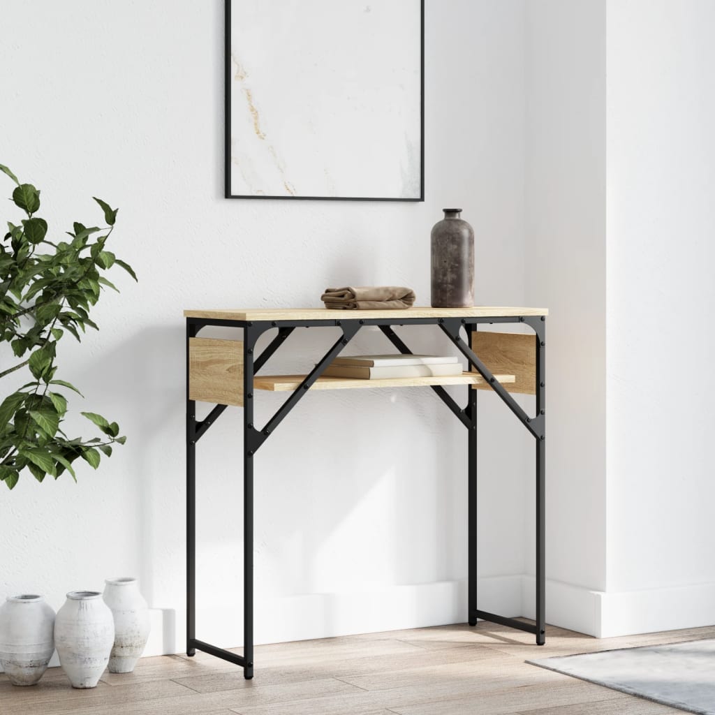 konsolbord med hylde 75x30x75 cm konstrueret træ sonoma-eg
