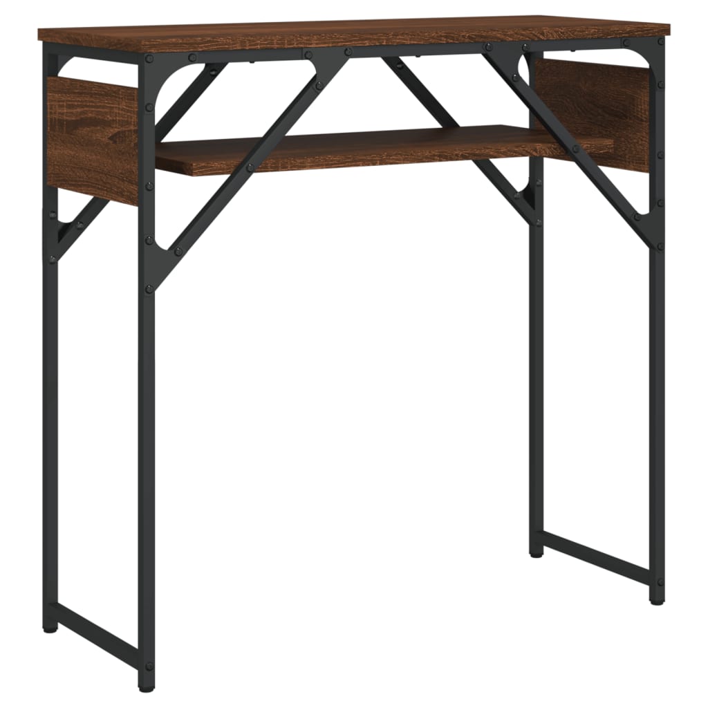 konsolbord med hylde 75x30x75 cm konstrueret træ brunt egetræ