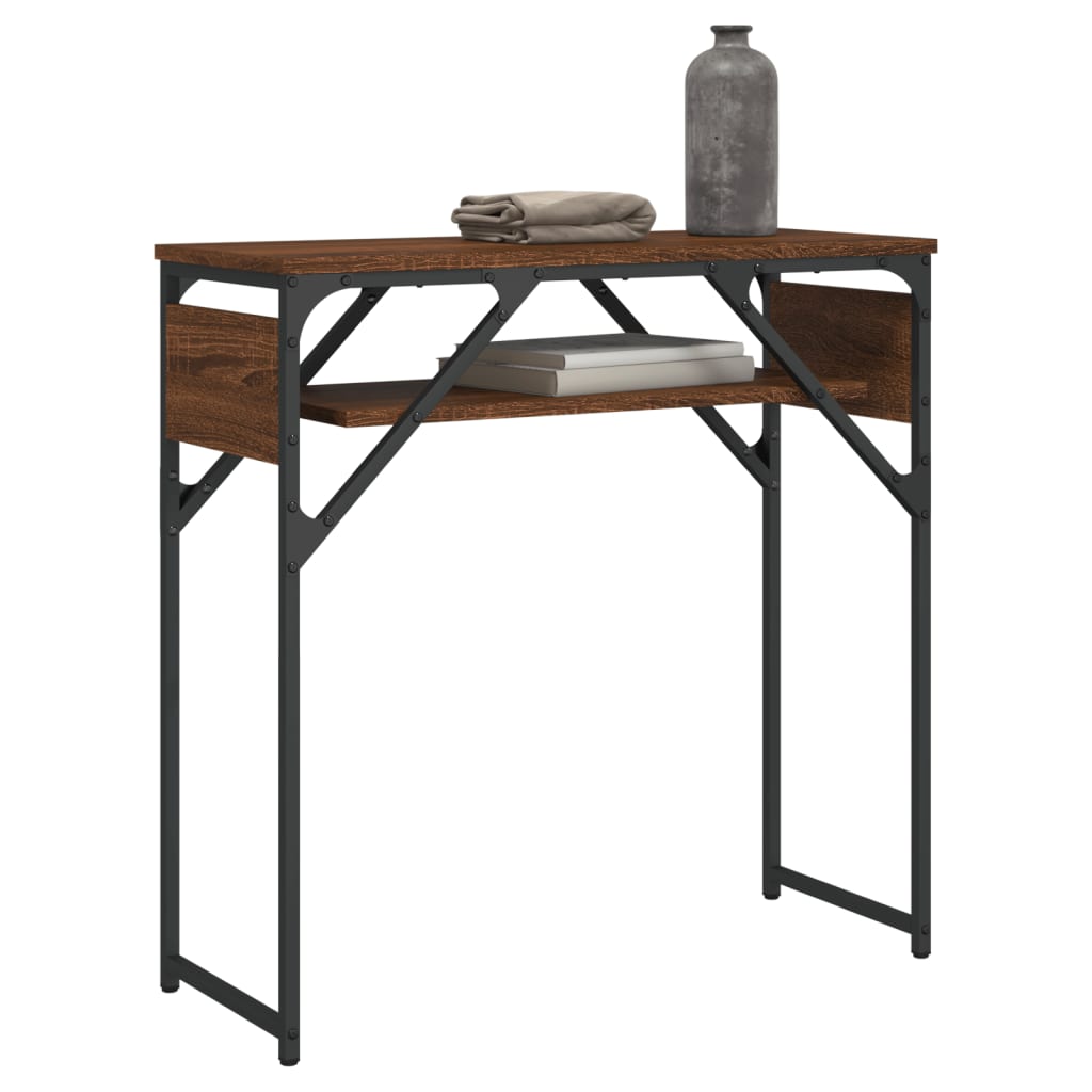 konsolbord med hylde 75x30x75 cm konstrueret træ brunt egetræ